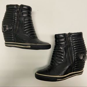ASH black leather wedge booties